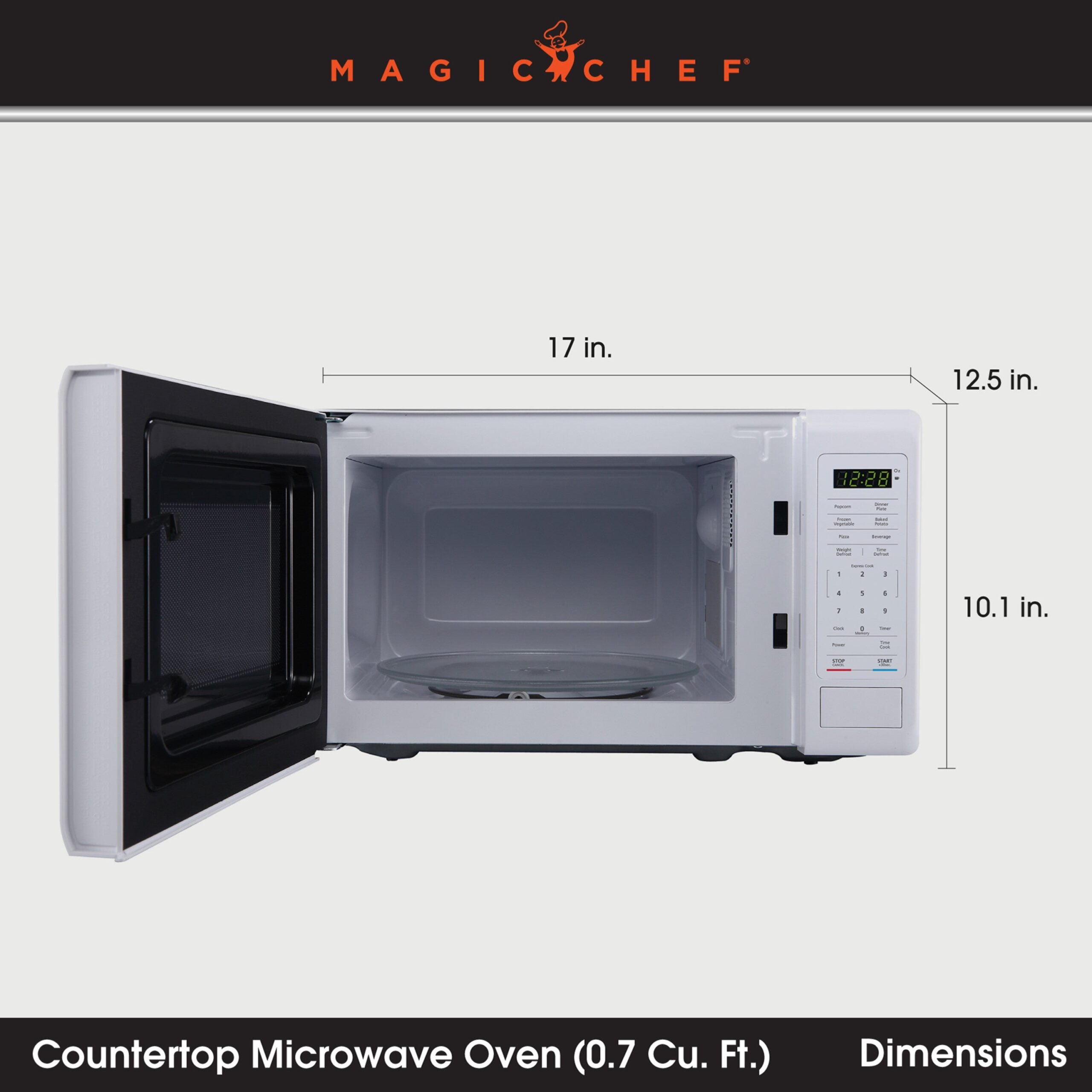 Magic Chef 0.7 Cu. Ft Countertop Microwave | 700 Watt | White Color | Digital Display | 6 Auto Cooking Modes | Child Lock | Auto Defrost Modes | 10 Power Levels image 8