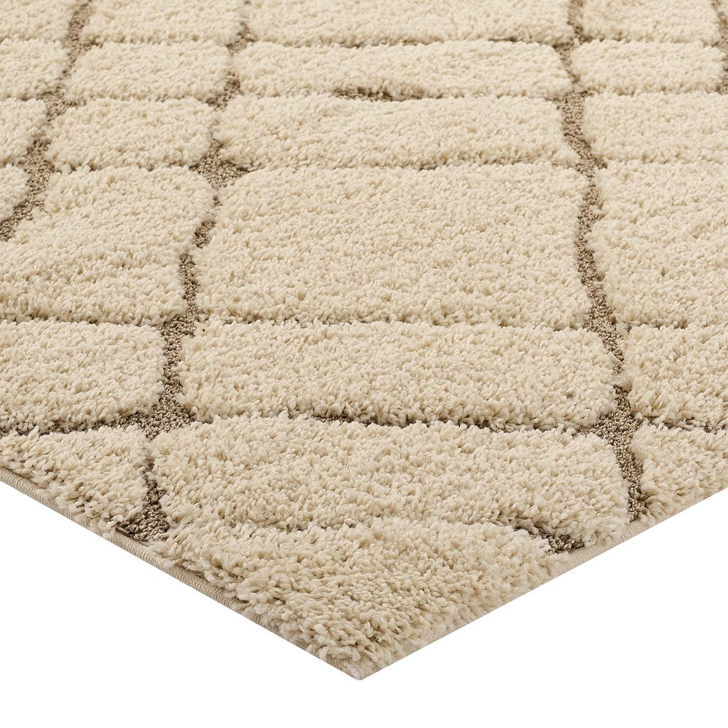 Jubilant Verona Abstract Geometric Shag 5x8 Area Rug | Creame and Beige | Shag Weave Of 1.18 Inches | Gripping Jute Fabric Underside | Soft High Density Polypropylene image 3