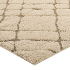 Jubilant Verona Abstract Geometric Shag 5x8 Area Rug | Creame and Beige | Shag Weave Of 1.18 Inches | Gripping Jute Fabric Underside | Soft High Density Polypropylene image 3