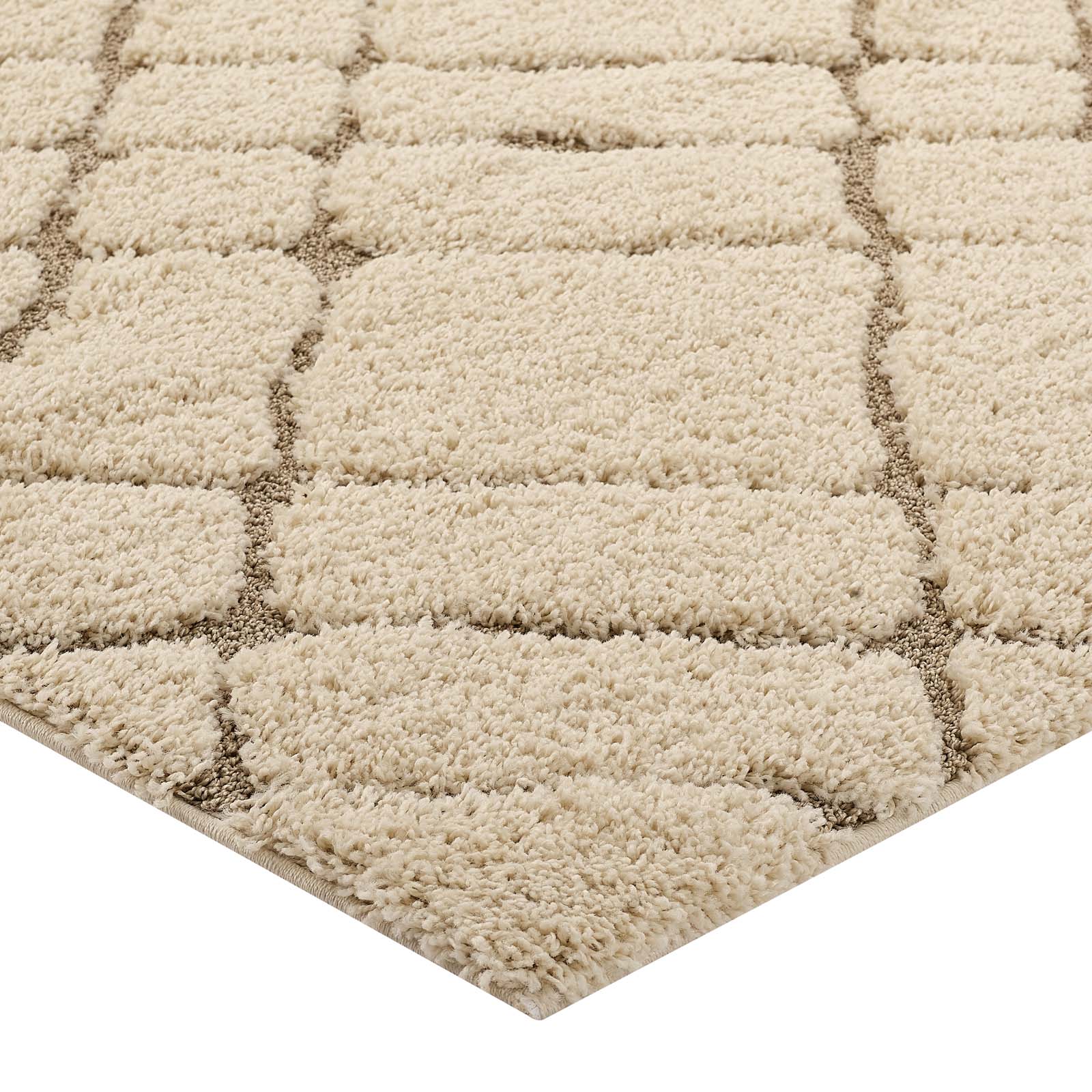 Jubilant Verona Abstract Geometric Shag 5x8 Area Rug | Creame and Beige | Shag Weave Of 1.18 Inches | Gripping Jute Fabric Underside | Soft High Density Polypropylene image 3