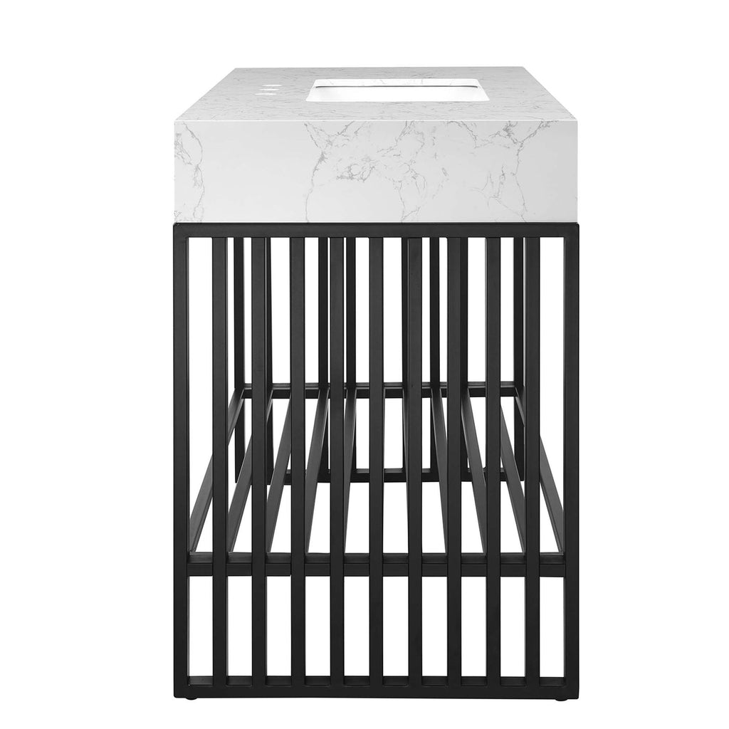 Bathroom Vanity With Sink | White Silver, White Gold & White Black Color Options | 36" & 48" Size Options | Gridiron Series | Stainless Steel Metal | Artificial Marble Sink image 7