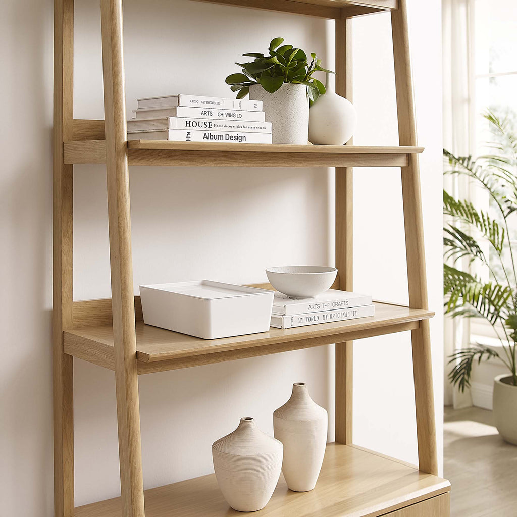 Bixby 33" Bookshelf  | Walnut, Walnut White &amp; Oak Color Options | Particleboard &amp; MDF | Concealed Storage Area | White Shelves | Tiered Bookshelf image 2