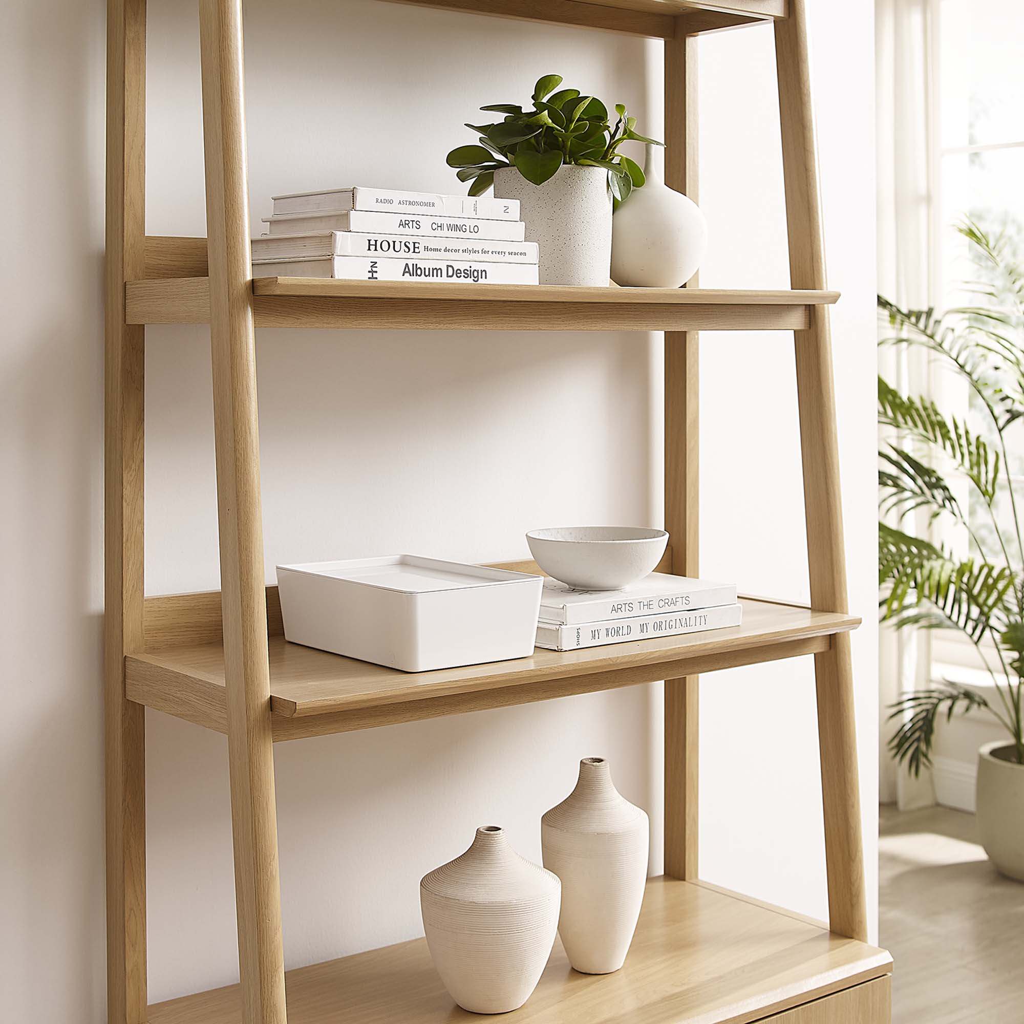 Bixby 33" Bookshelf  | Walnut, Walnut White &amp; Oak Color Options | Particleboard &amp; MDF | Concealed Storage Area | White Shelves | Tiered Bookshelf image 2