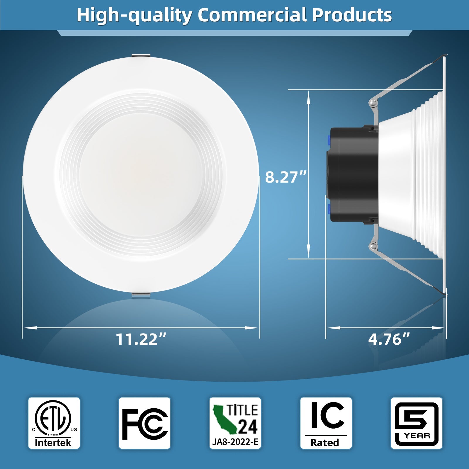 6", 8", 10" LED Downlight | 0-10V Dimmable | 13W - 40W Wattage Tuneable | 2700K/3000K/3500K/4000K/5000K 5 CCT Changeable | Baffle Trim | Damp Rated image 7