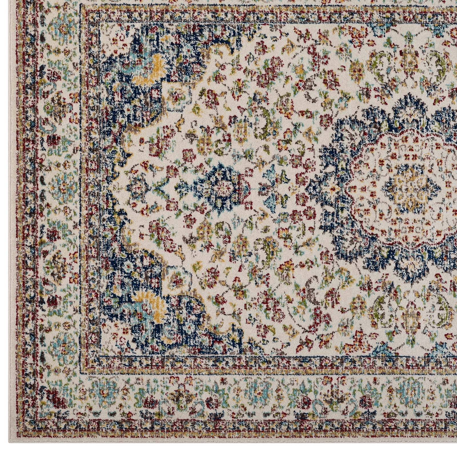 Multicolored Meryam Distressed Vintage Medallion 5x8 Area Rug | Tight Low Pile Weave | Gripping Jute Fabric Underside | 100% Polypropylene | Pack Of 2 image 2