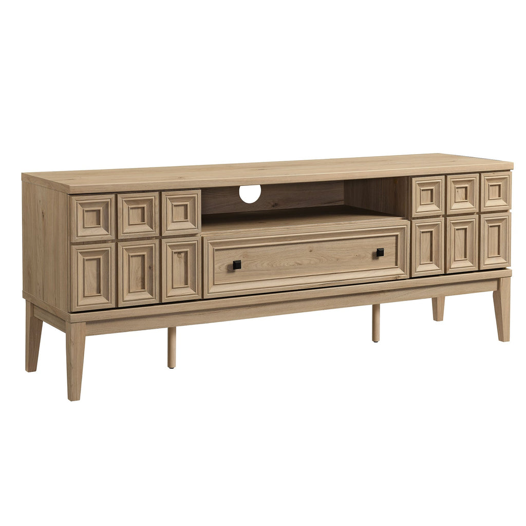 Samos 59" TV Stand | Light Oak &amp; Black Finish Options | Soft Close Hinges | 2 Push-to-Open Doors | Full-Glide Drawer | Cable Management Hole | Central Leveling Legs image 9