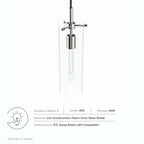 Skylark Pendant Light | Clear Polished Nickel And Clear Black Color Options | Ideal For Living Room, Bedroom, Kitchen, Dining Area, Bathroom, Or Office  | Pack Of 4 image 3