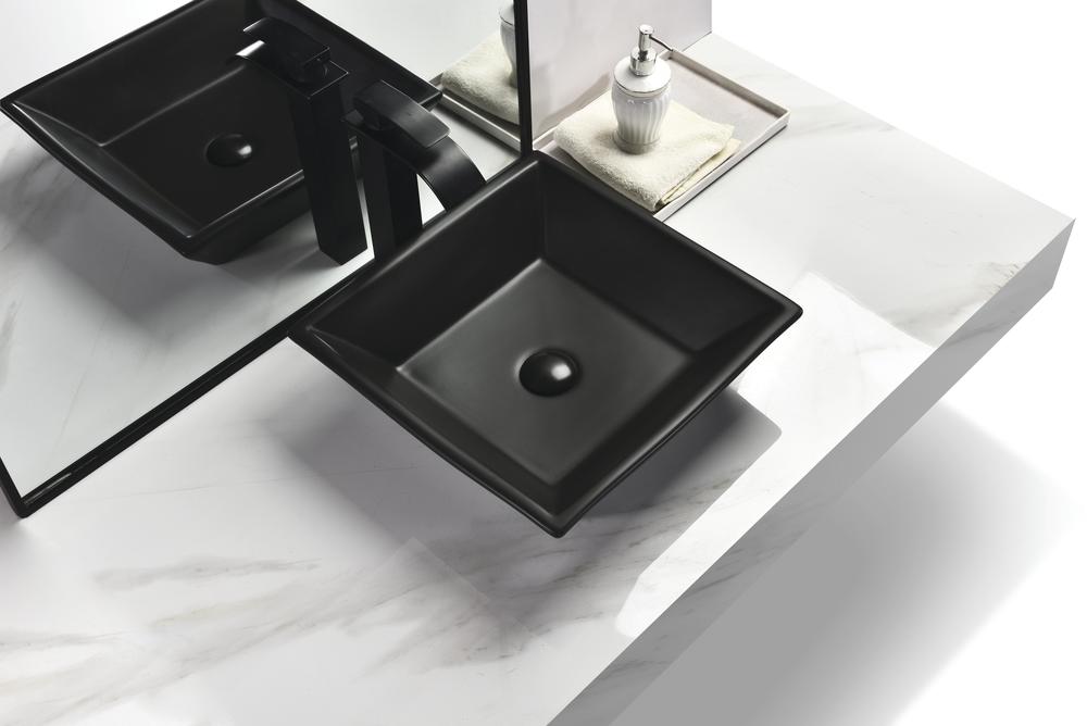 Tuscany 6-1/2"W x 16-1/2"D Ceramic Rectangular Bathroom Vessel Sink | Matte Black & Matte Gray Color Options | Aria Series | Premium Quality Ceramic Construction | Elegant Modern Style Design image 3