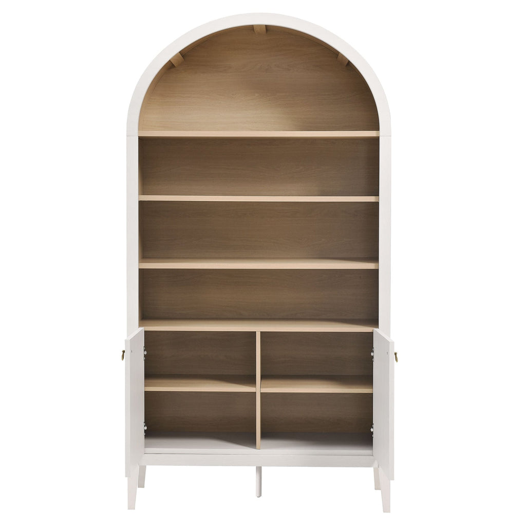 Nolan 74" Tall Arched Storage Display Cabinet Bookshelf | Black, Ivory, Light Oak &amp; Dark Walnut Color Options | Wood Grain Laminate | 4 Adjustable Shelves image 3