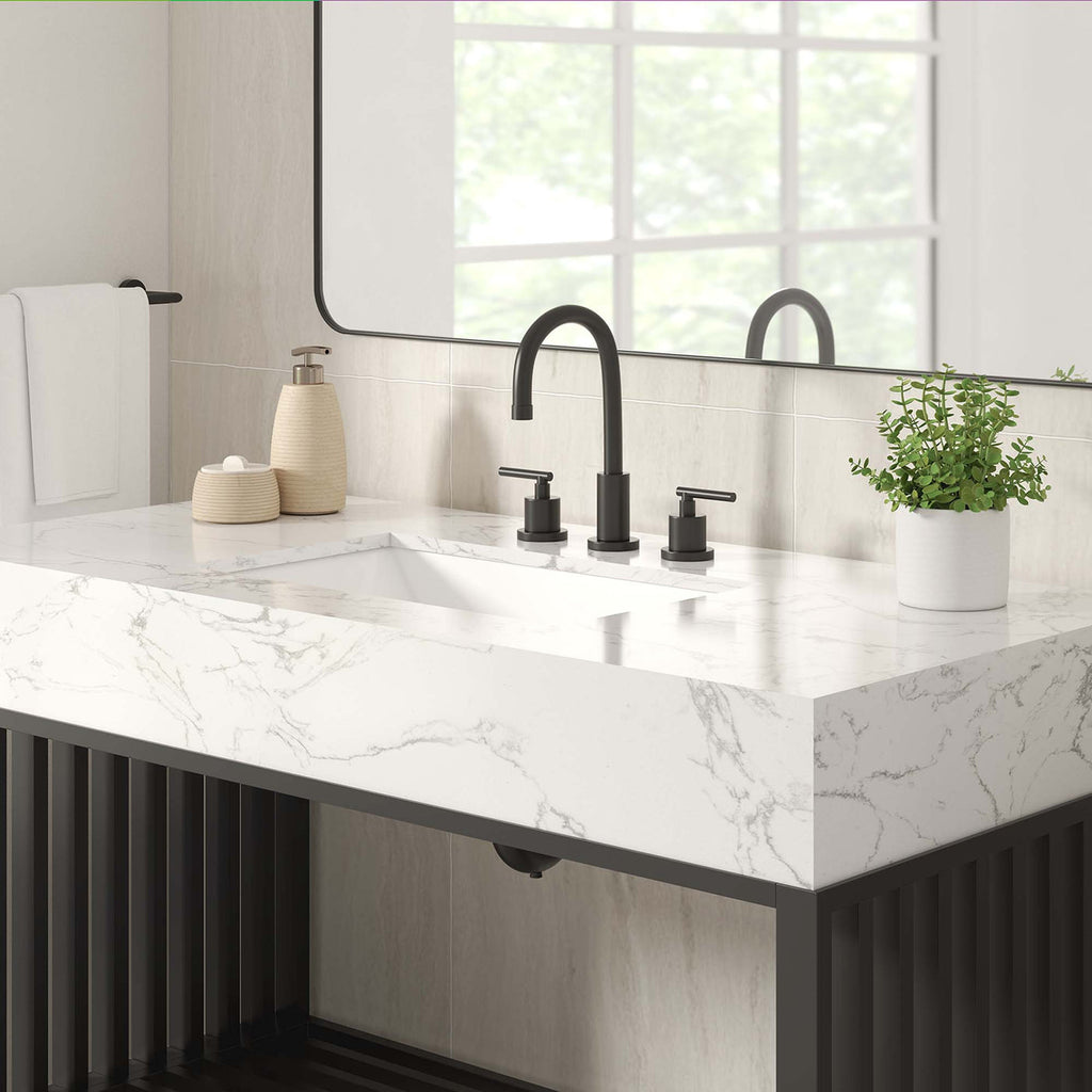 Bathroom Vanity With Sink | White Silver, White Gold & White Black Color Options | 36" & 48" Size Options | Gridiron Series | Stainless Steel Metal | Artificial Marble Sink image 1