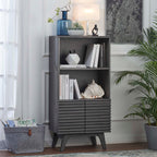 Render Display Cabinet Bookshelf | Oak &amp; Charcoal Color Options | Mid-Century Display Cabinet | Smooth Wood Grain Laminate | Soft-Close Hinges image 1