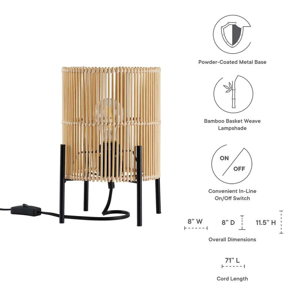 Casen Natural Bamboo Table Lamp | Cylindrical Open-Weave Bamboo Shade | E26 Base | Pack of 2 image 2