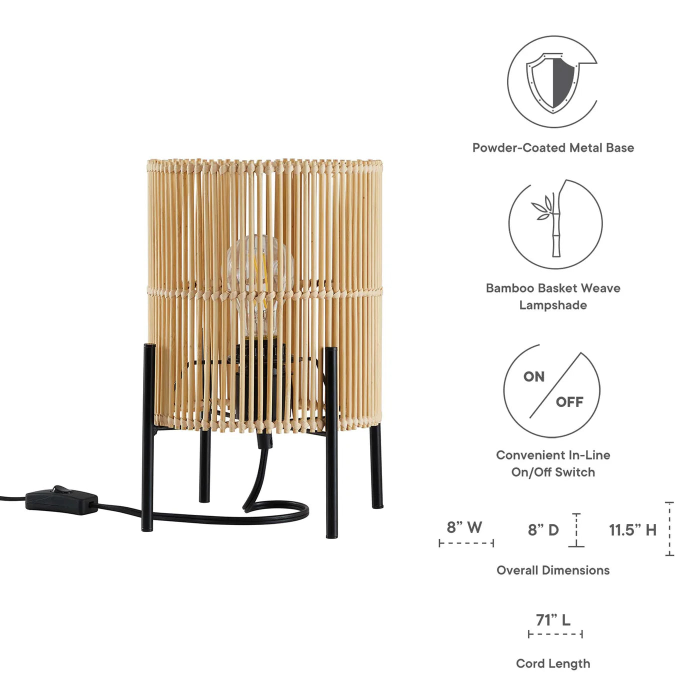 Casen Natural Bamboo Table Lamp | Cylindrical Open-Weave Bamboo Shade | E26 Base | Pack of 2 image 2