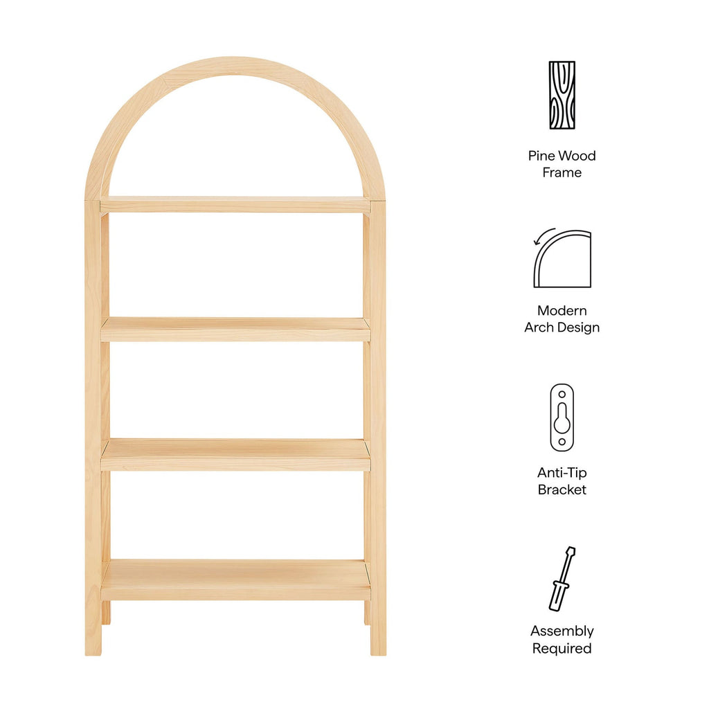 Vexley 72 Inch Large Arched Bookshelf  | Natural, Black &amp; Walnut Color Options | Pine Wood Frame | Sculptural Arched Silhouette | 4 Pine Veneer Shelves image 4