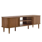 Contour 63" Wood TV Stand | Oak &amp; Walnut Finish Options | Mid-Century Modern TV Stand | Rubberwood, Particleboard, MDF | Adjustable Shelves | Sliding Doors image 11