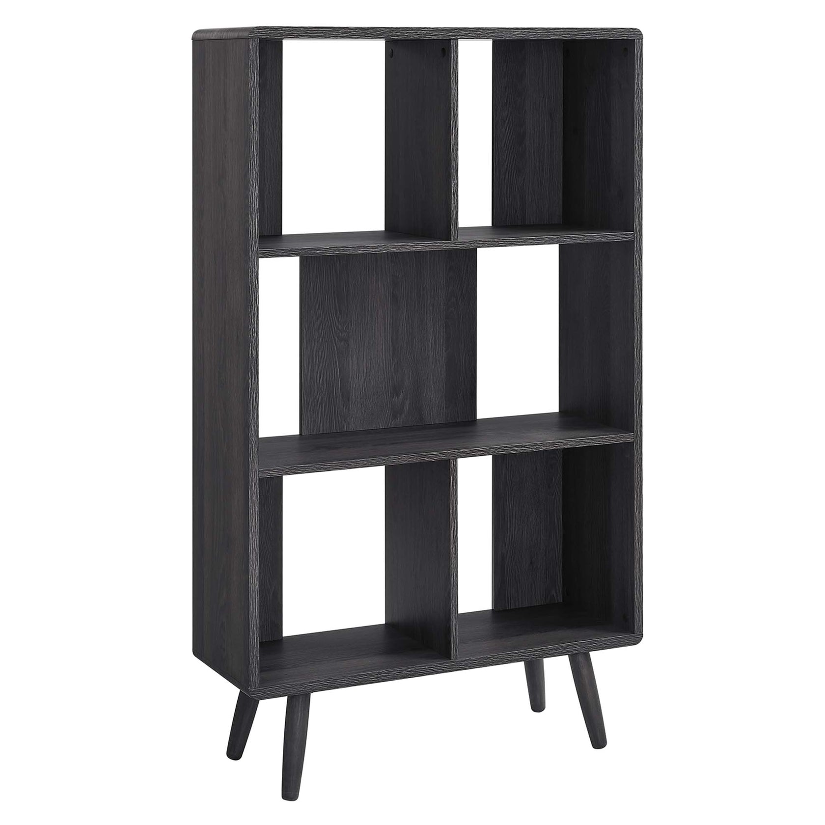 Transmit 5 Shelf Wood Grain Bookcase | Walnut, Charcoal &amp; Oak Color Options| Contemporary Three Tiered Bookcase | Smooth Wood Grain Laminate | Five Spacious Storage Units image 1