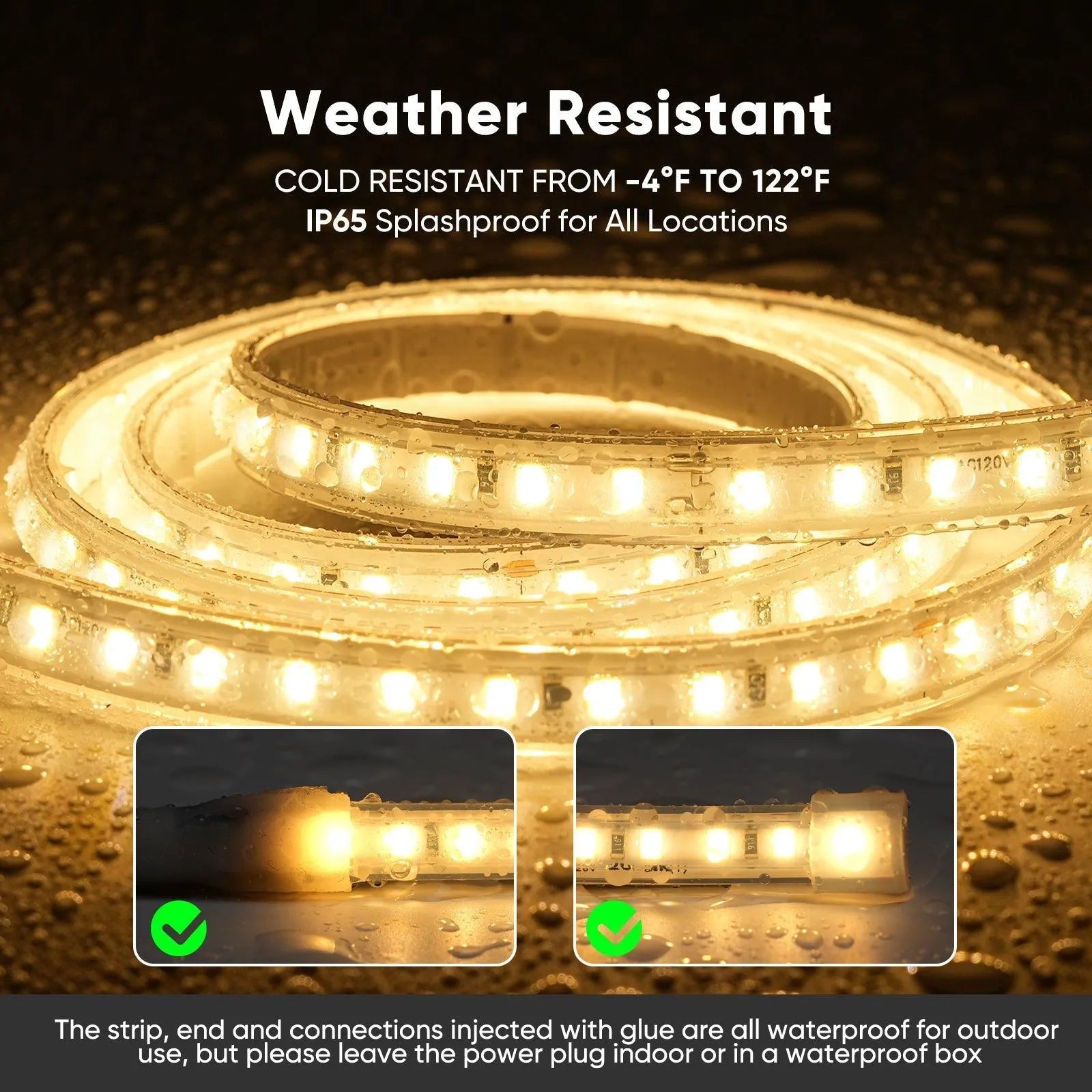 LED Strip Light Super Bright 800LM/M, Plug&amp;Play 110V Driverless Easy Wiring | Flicker Free Weatherproof for Outdoor Indoor | Min. 3.9” Cuttable, Stickable | 2800K Warm White | ETL Listed image 2