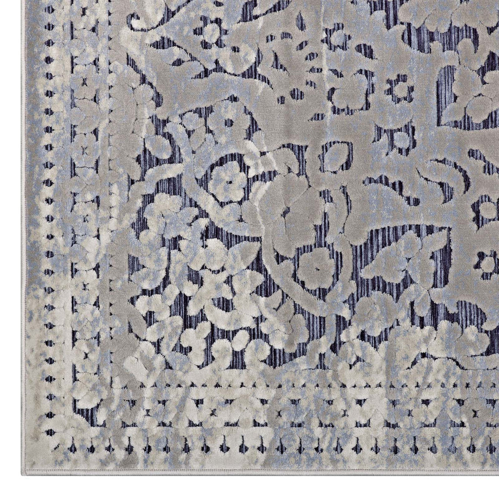 Margarida Distressed Vintage Turkish Area Rug | Blue and Cream | 5X8 &amp; 8X10 Size Options | Textured Soft Low Pile Weave | Gripping Rubber Underside | Polypropylene / Chenille Yarn image 7