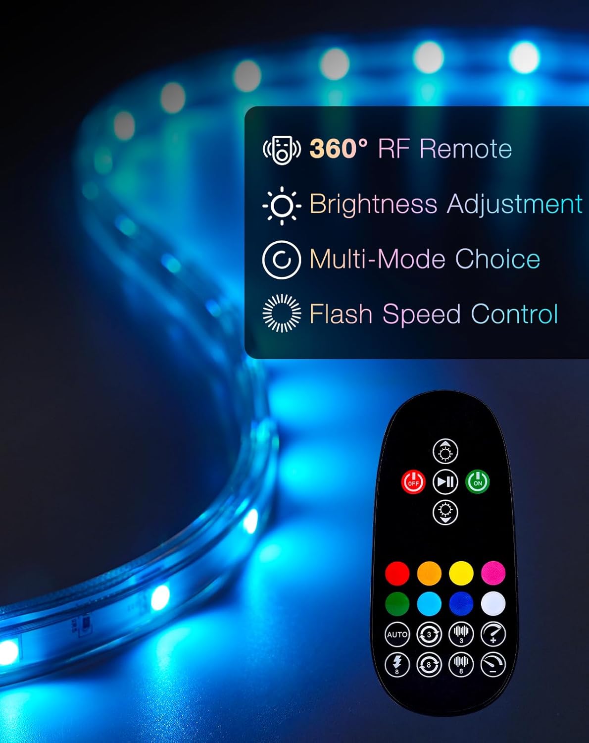 RGB LED Strip Light | AC 110-120V | Flexible/Waterproof/Multi Colors/Multi-Modes Function/Dimmable LED Rope Light with Remote for Home/Office/Building Decoration image 1