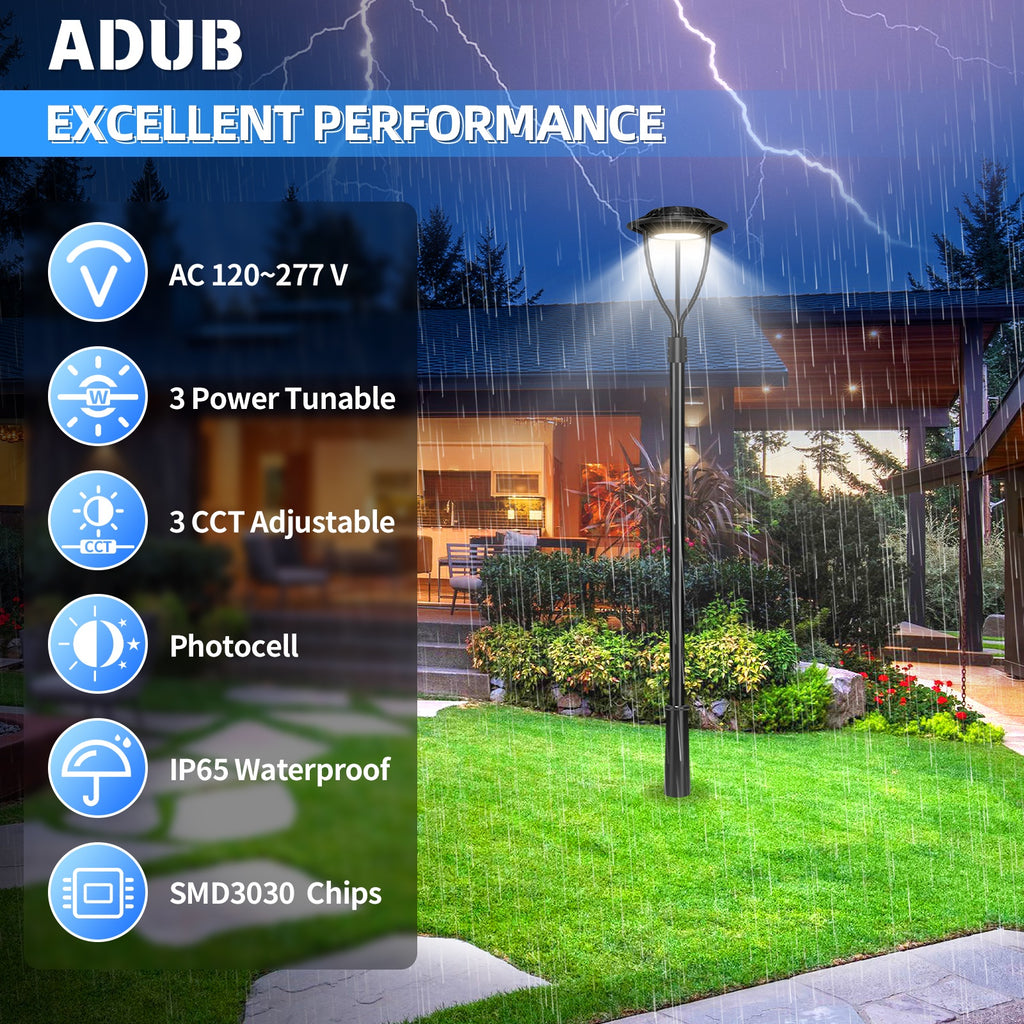 LED Post Top Pole Light with Dusk to Dawn Photocell, 60W/80W/100W/150W Options, 3000K/4000K/5000K CCT Tunable, LED Garden Area Lights for Pathway IP65 Waterproof image 7