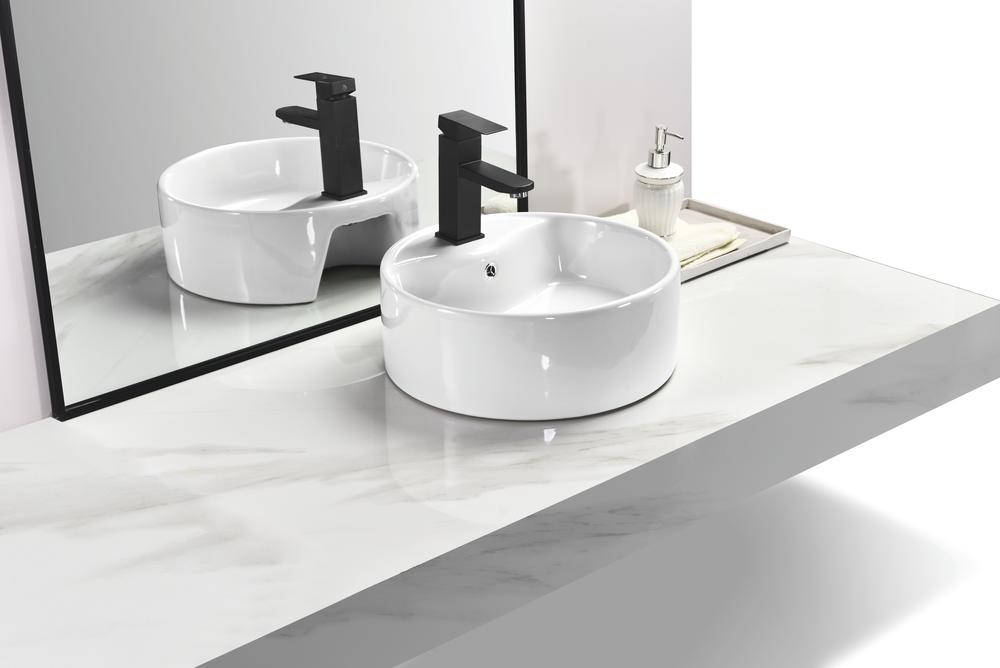Tuscany 16-1/8"W x 16-1/8"D White Ceramic Round Bathroom Vessel Sink | Kati Series | Premium Quality Ceramic Construction | Elegant Modern Style Design image 1