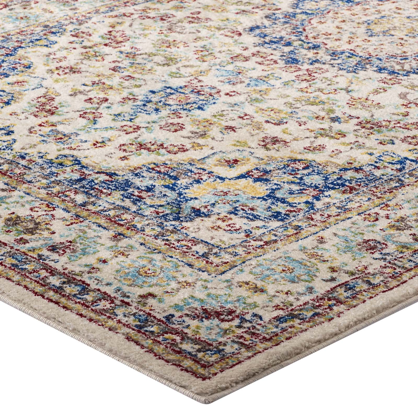 Multicolored Meryam Distressed Vintage Medallion 5x8 Area Rug | Tight Low Pile Weave | Gripping Jute Fabric Underside | 100% Polypropylene | Pack Of 2 image 3