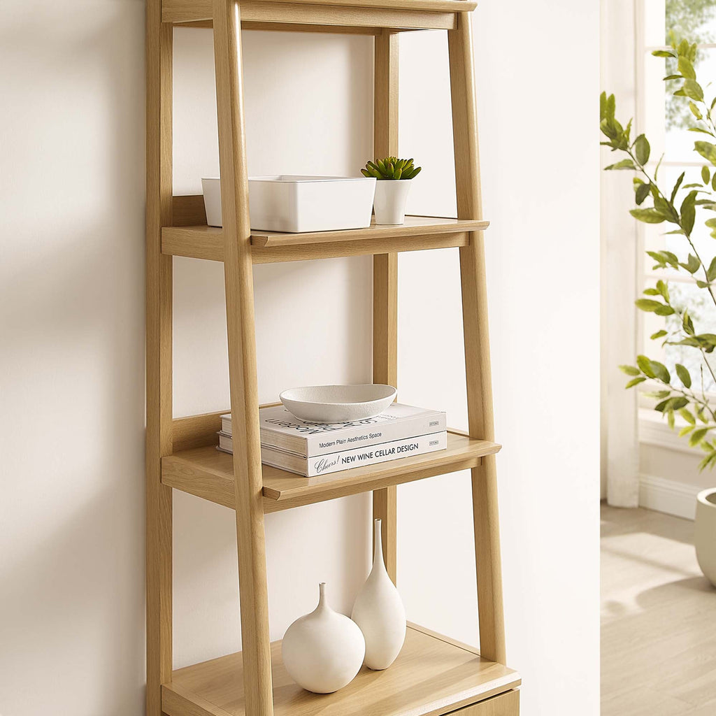 Bixby 21" Bookshelf | Walnut, Walnut White &amp; Oak Color Options | Particleboard &amp; MDF | Concealed Storage Area | White Shelves | Tiered Bookshelf image 2
