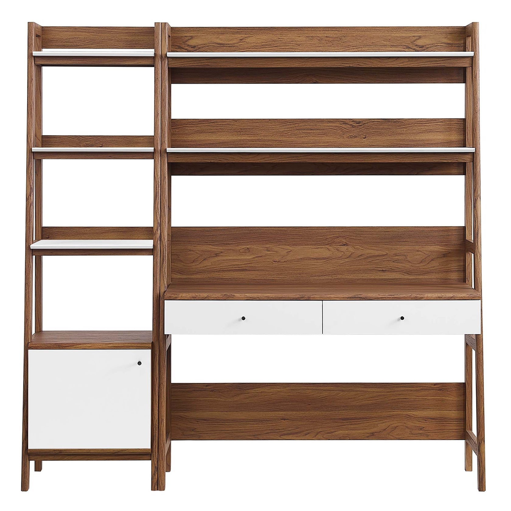 Bixby 2-Piece Wood Office Desk and Bookshelf | Walnut, Walnut White &amp; Oak Color Options | Particleboard &amp; MDF | Full-Extension Drawers | Tiered Desk and Bookshelf image 3