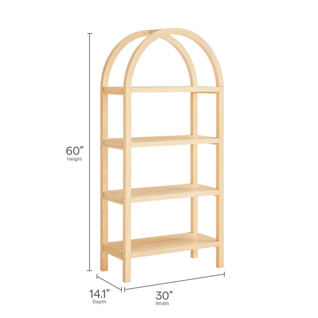 Vexley 72 Inch Large Arched Bookshelf  | Natural, Black &amp; Walnut Color Options | Pine Wood Frame | Sculptural Arched Silhouette | 4 Pine Veneer Shelves image 3