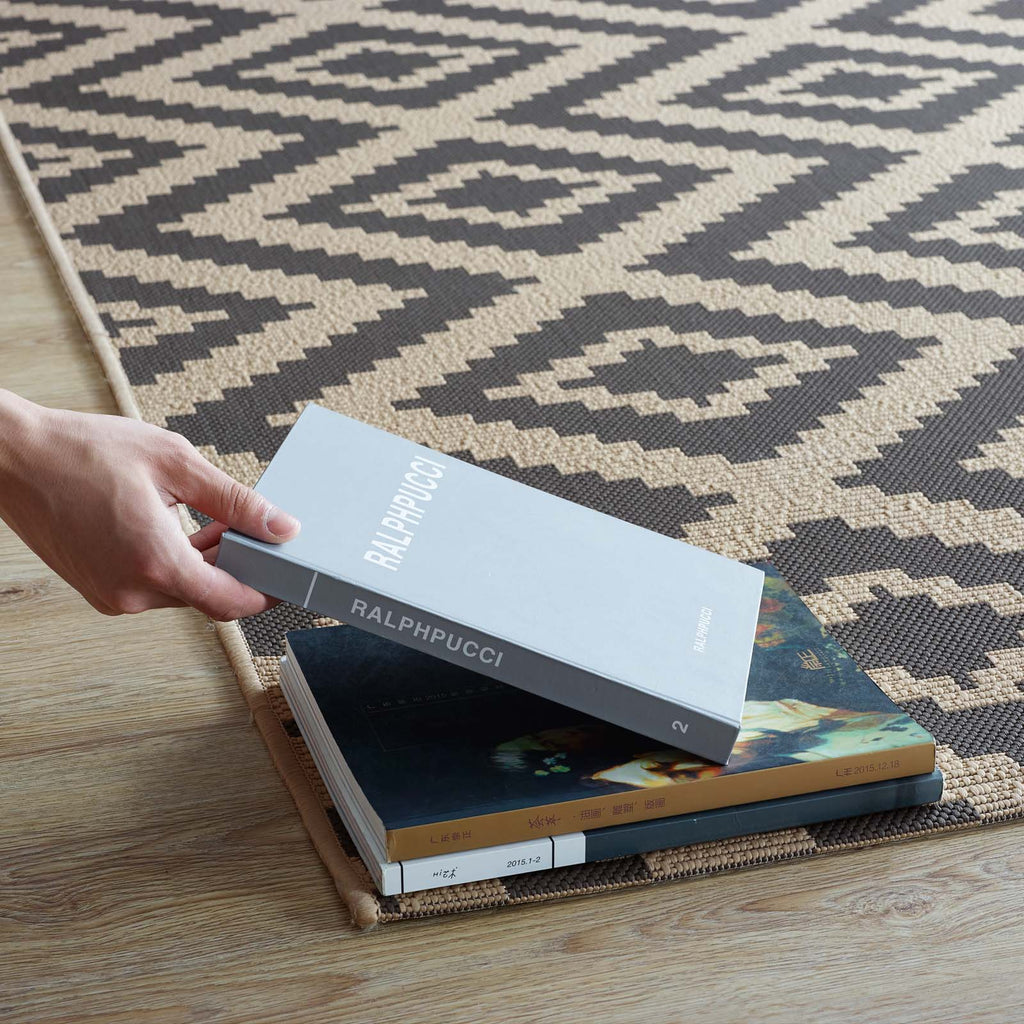 Jagged Geometric Diamond Trellis Indoor and Outdoor Area Rug | Gray and Beige | 5X8 &amp; 8X10 Size Options | Tight Low Pile Weave | Gripping Rubber Underside | 100% Soft Polypropylene | Pack Of 2 image 4