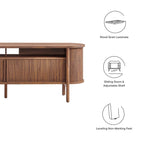 Cadence 71" Curved TV Stand | Oak &amp; Walnut Finish Options | Wood, Particleboard, MDF | Wood Grain Laminate | Adjustable Shelf | Cable Management Hole | Leveling Non-Marking Feet image 3