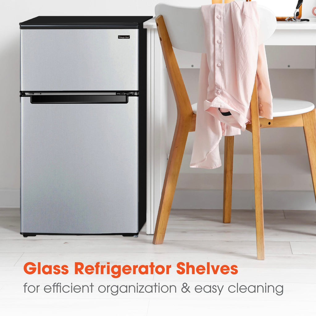 Magic Chef 3.1 Cu Ft 2 Door Manual Defrost Refrigerator | Stainless Look | Energy Star Qualified | 5 Year Warranty On Compressor | Door Storage | 2 Reversible Door image 2