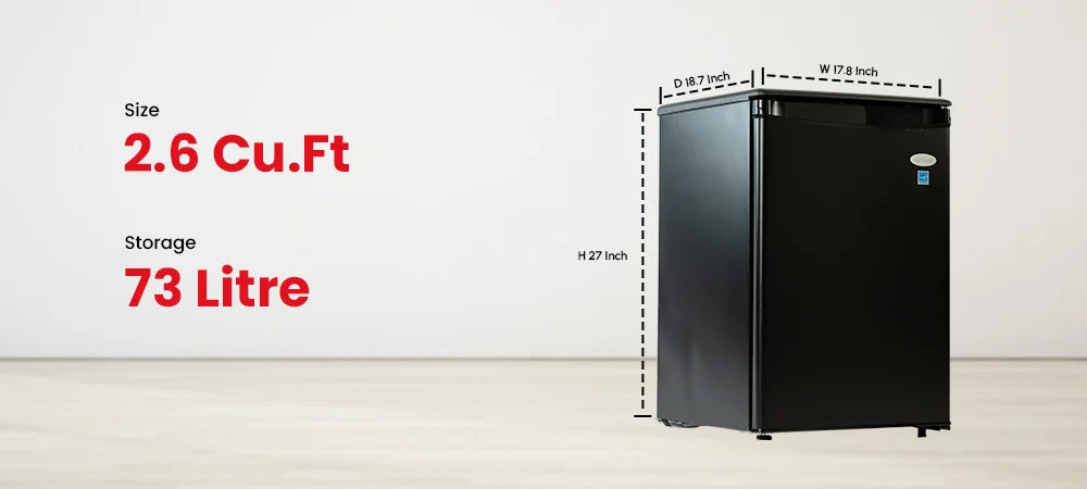 Roomwell UK 2.6 Cu.Ft Mini Fridge Without Freezer | Scratch-Resistant Worktop | 2 Years Replacement Warranty | A Space-Saving Marvel for Bedroom, Dorm, and Office image 1