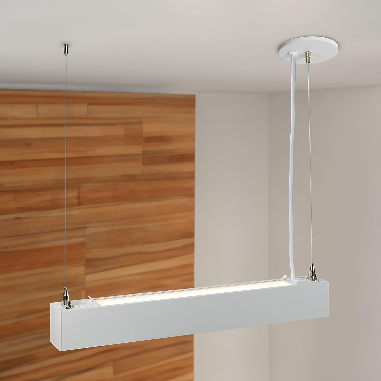 White LED Architectural Suspended Linear Light - Down Only | 2 FT &amp; 4 FT  Sizes | 3000K/4000K/5000K CCT Tuneable | 0-10V Dimming | DLC Premium Listed | Ideal for Office, Home, Shop, Garage, School | Pack of 4 image 0