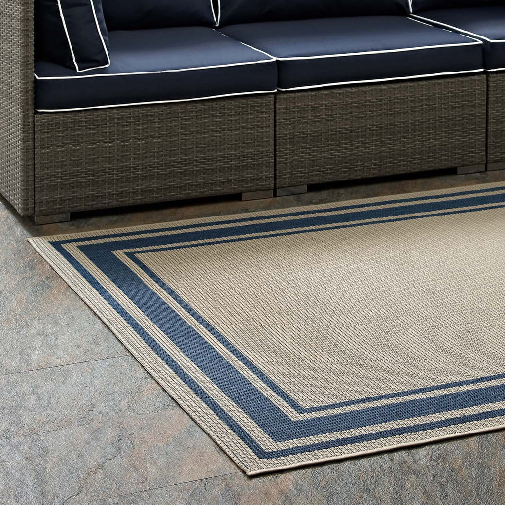 Rim Solid Border Indoor and Outdoor Area Rug in  | 5X8 &amp; 8X10 Size Options  | Blue and Beige, Light and Dark Beige &amp; Gray and Beige | Tight Low Pile Weave | Gripping Rubber Underside | 100% Soft Polypropylene image 4