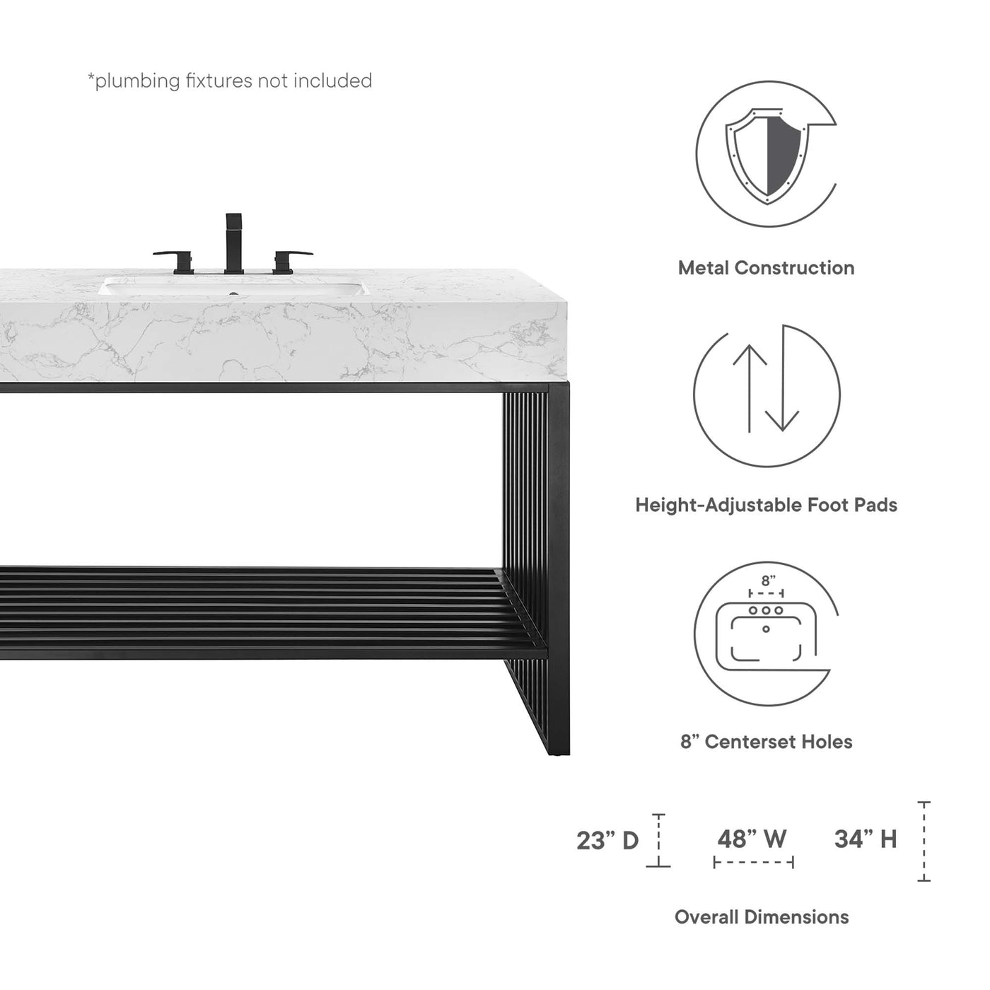 Bathroom Vanity With Sink | White Silver, White Gold & White Black Color Options | 36" & 48" Size Options | Gridiron Series | Stainless Steel Metal | Artificial Marble Sink image 2