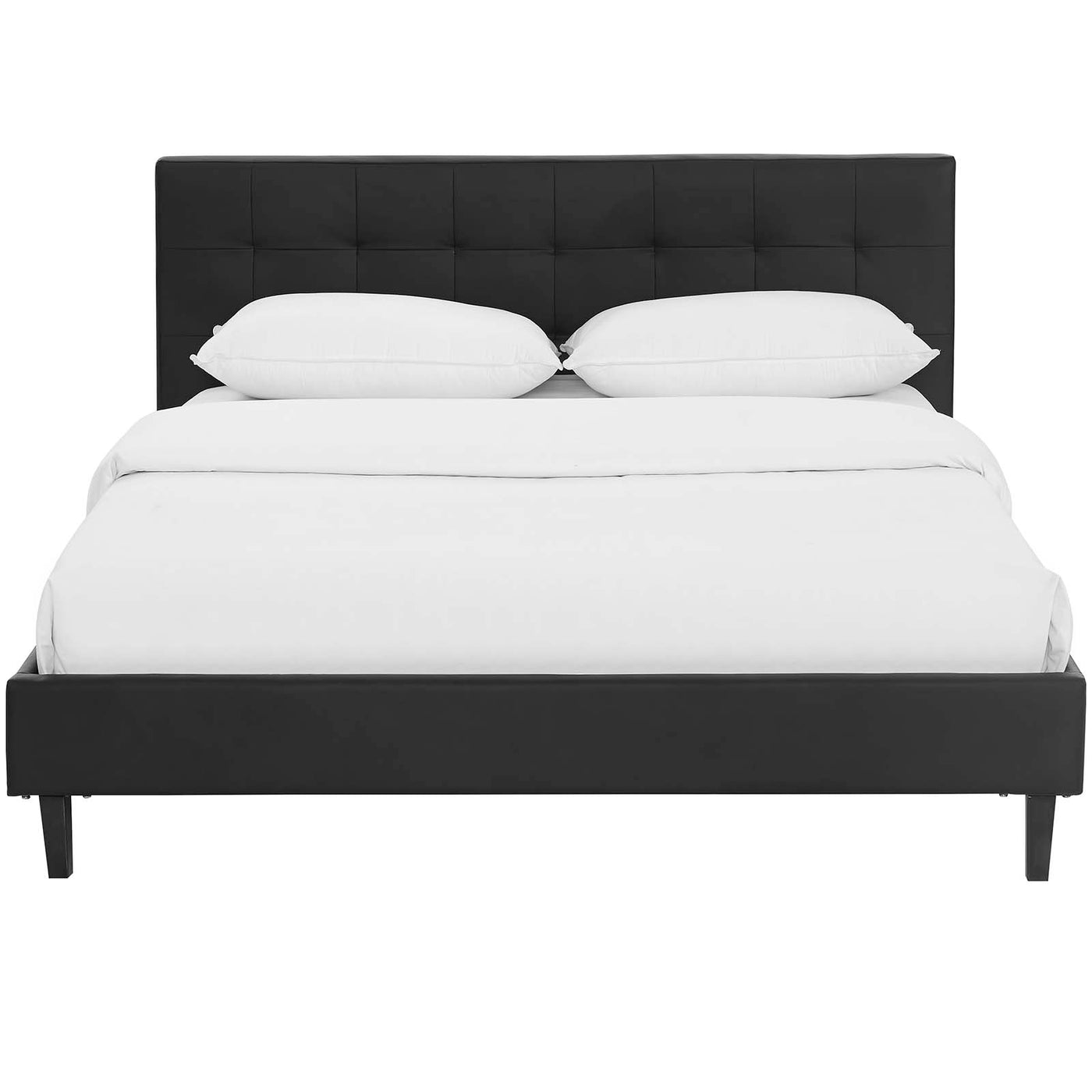 Full Size Bed In Faux Leather | Black Color With Toughened  Vinyl Headboard | 12" H | Linnea Series image 4