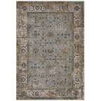 Hisa Distressed Vintage Floral Lattice 5x8 Area Rug in Silver Blue Beige and Brown | Tight Low Pile Weave | Gripping Rubber Underside | Two-Ply Polypropylene Yarn image 2