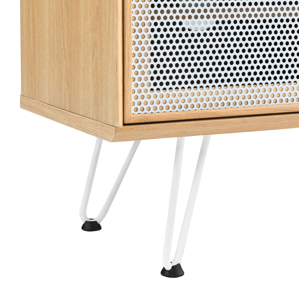 Nomad 47" TV Stand | Oak &amp; Walnut Finish Options | Industrial Modern TV Stand | Sliding Mesh Doors | Honeycomb Core | Wood Grain Laminate | Hairpin Legs image 2