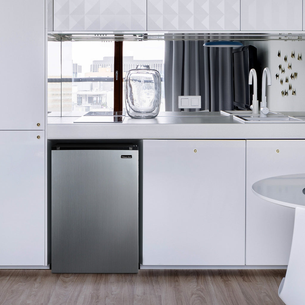 Magic Chef 4.4 Cu Ft Mini Fridge In Stainless Steel Look without Freezer | Energy Star Qualified | 5 Year Warranty On Compressor | 3 Glass Shelves  | Reversible Door | Easy Installation image 13