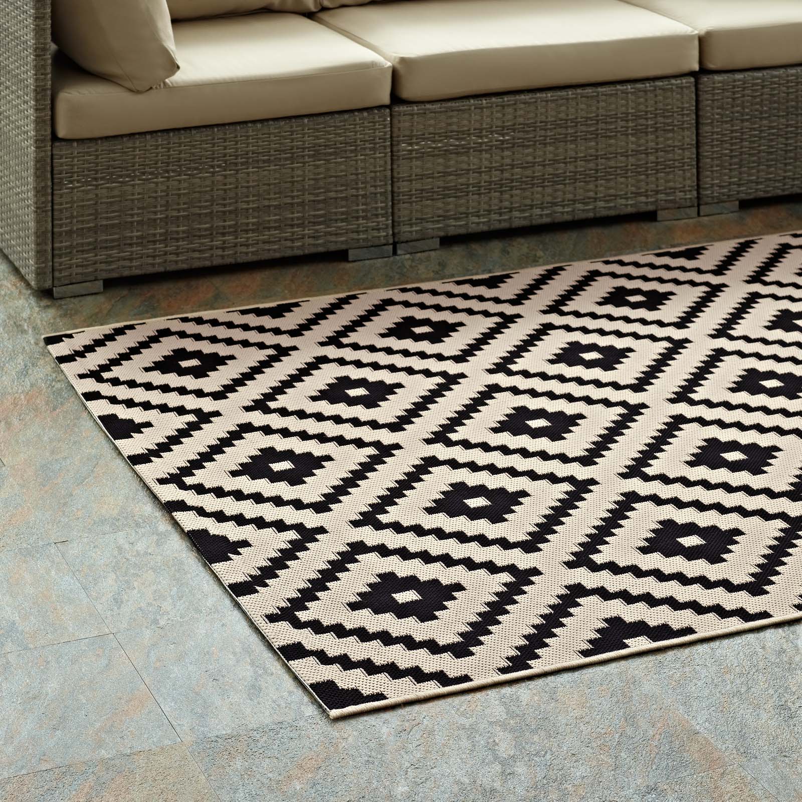 Perplex Geometric Diamond Trellis Indoor and Outdoor Area Rug | Black and Beige | 5X8 &amp; 8X10 Size Options | Tight Low Pile Weave | Gripping Rubber Underside | 100% Soft Polypropylene | Pack Of 2 image 7