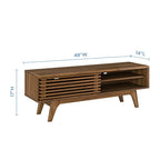 Render 48” TV Stand | Oak &amp; Walnut Finish Options | Mid-Century Style | Smooth Wood Grain Laminate | Slatted Sliding Door | Two Cable Management Holes image 5
