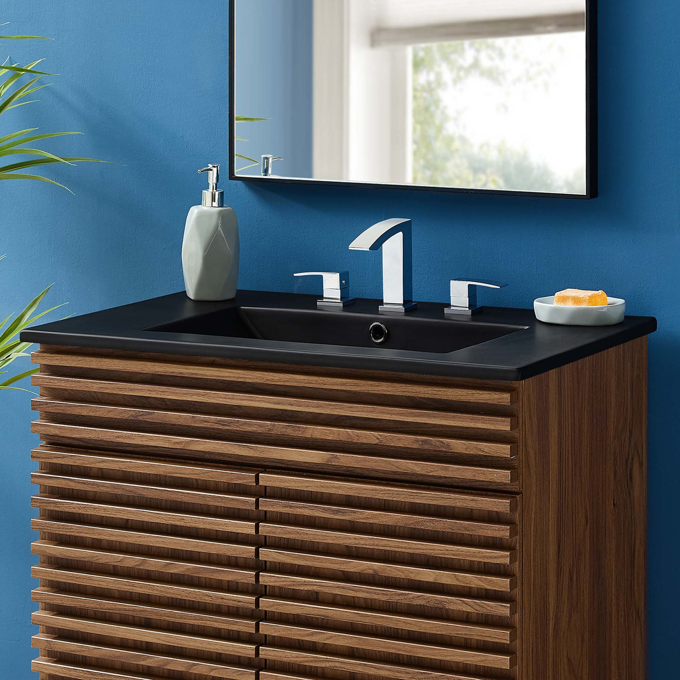 Bathroom Sink | Cayman Series | 18" / 24"/ 30" / 36" / 48" Single / 48" Double Sizes | Modern Design | Durable Ceramic Build | 8-Inch Centerset Faucet Holes | Built-In Countertop | Rectangular Basin Design image 0
