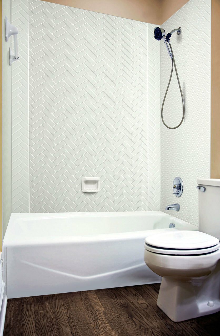 Herringbone Shower Wall Tiles For Shower and Tub Surrounds | Glue Up Easy To Install | 3 Wall Set image 2