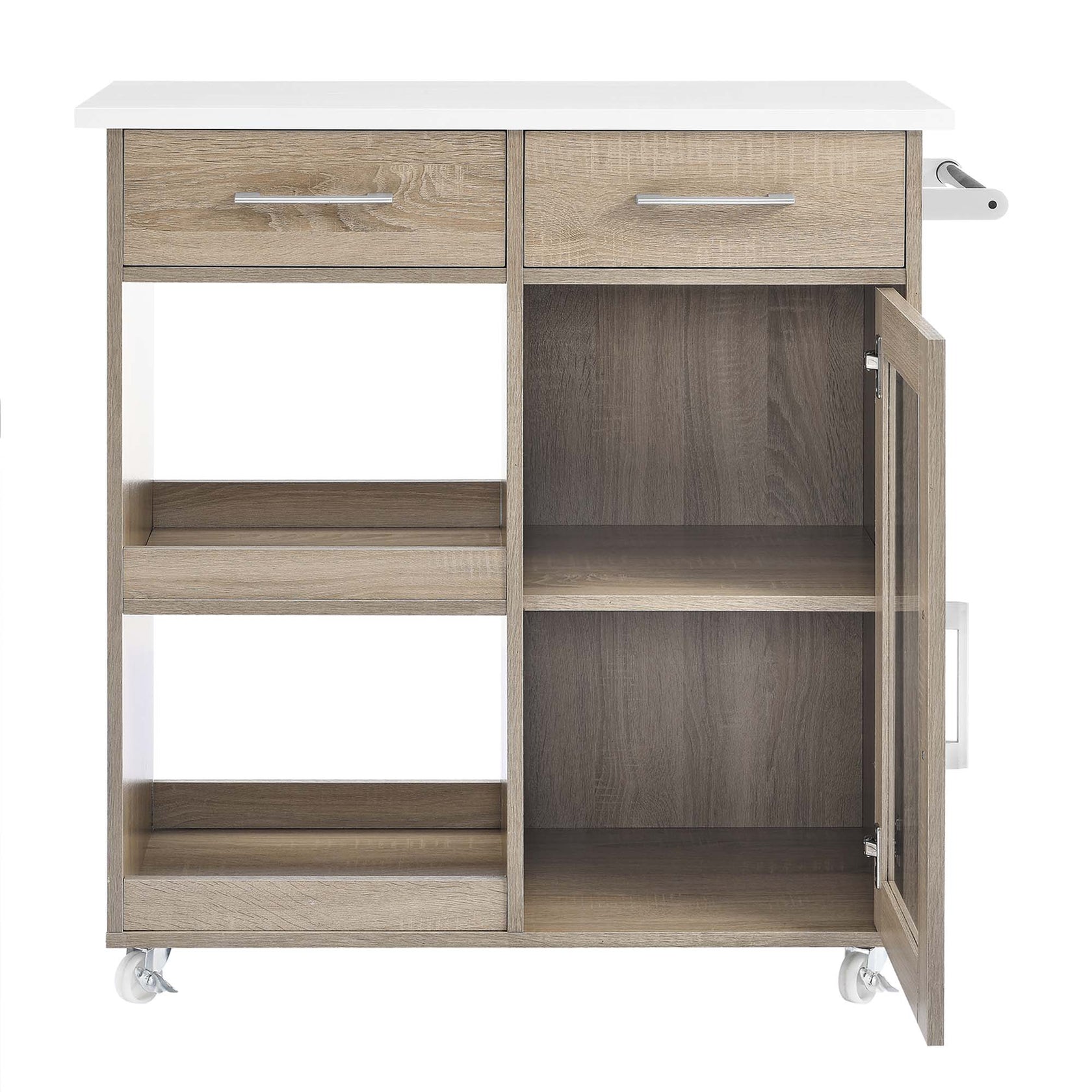Culinary Kitchen Cart With Towel Bar | Rubberwood Top | Light Gray Natural, White Natural, Charcoal Natural &amp; Oak White Options image 7
