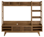 Render TV Stand Entertainment Center | Walnut Finish | Mid-Century Modern Entertainment Center | Smooth Wood Grain Laminate | Durable Particleboard and MDF Construction | Slatted Sliding Doors image 3