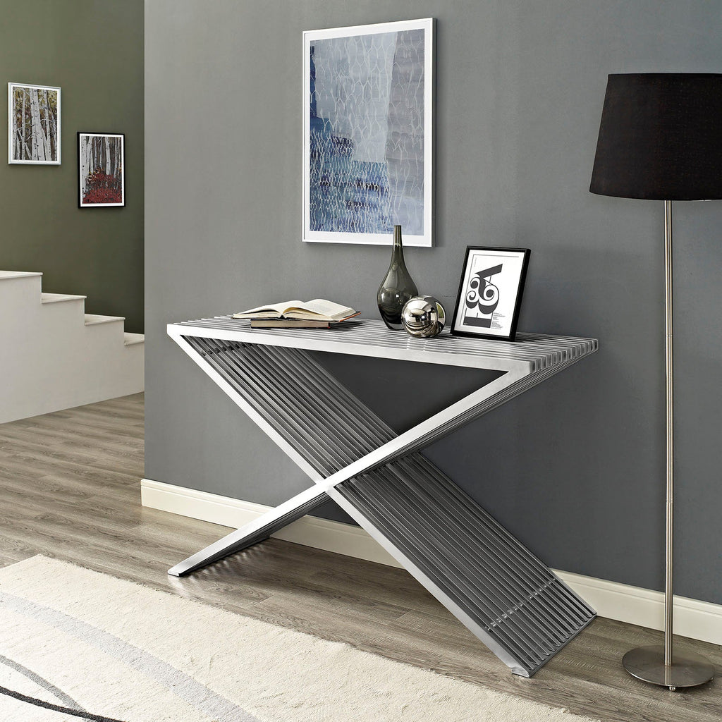 Press Stainless Steel Console Table in Silver image 1