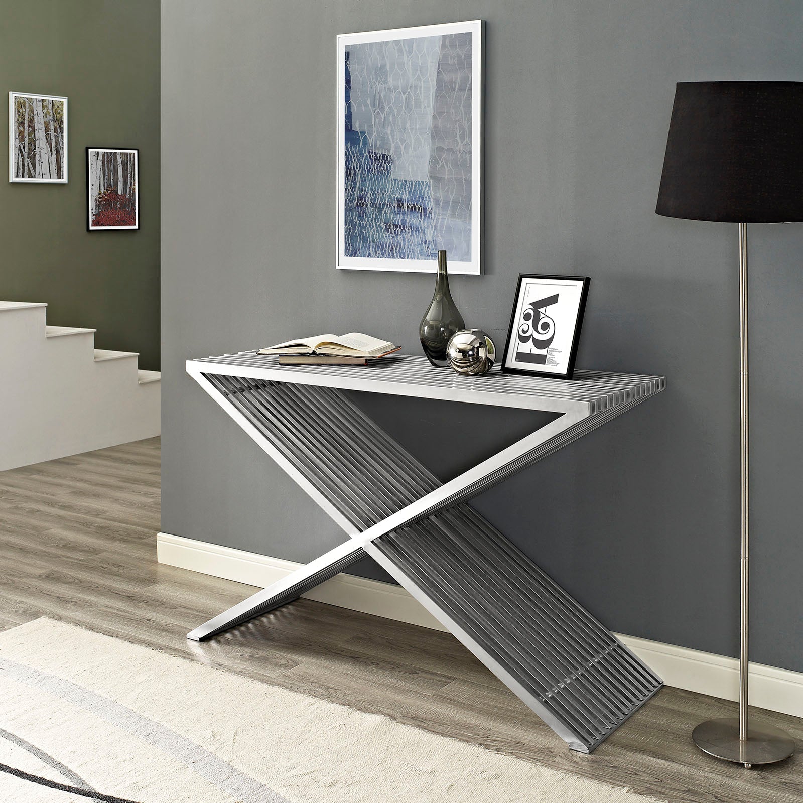 Press Stainless Steel Console Table in Silver image 1