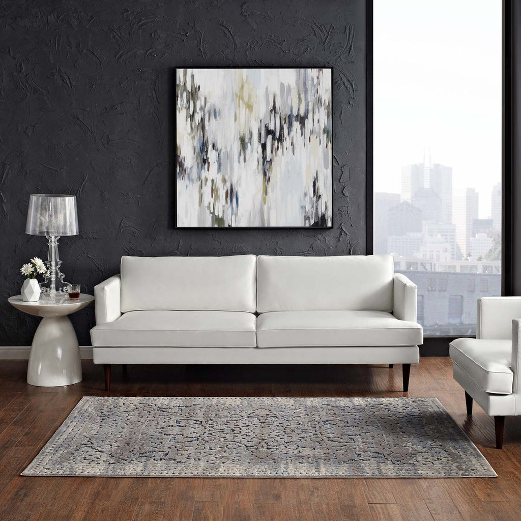 Margarida Distressed Vintage Turkish Area Rug | Blue and Cream | 5X8 &amp; 8X10 Size Options | Textured Soft Low Pile Weave | Gripping Rubber Underside | Polypropylene / Chenille Yarn image 3