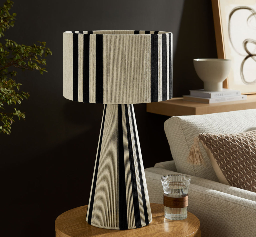 Gia Handwoven Cotton Thread Table Lamp in Striped Black | Basil Green | Natural | Pack 0f 2 | image 1
